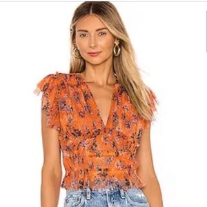Free People Making Me Smile Orange Floral Short Sleeve Crop Top